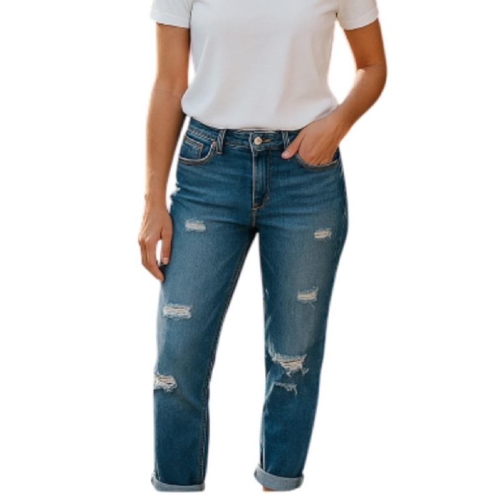 RACHEL Rachel Roy Distressed Rebel Weekend Blue  Medium Wash Mid Rise Jeans 28